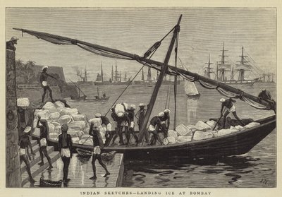 Esquisses indiennes, débarquement de glace à Bombay - Joseph Nash